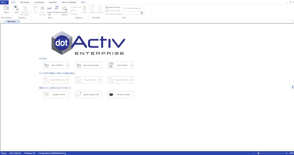 Opening the Application Settings window in DotActiv