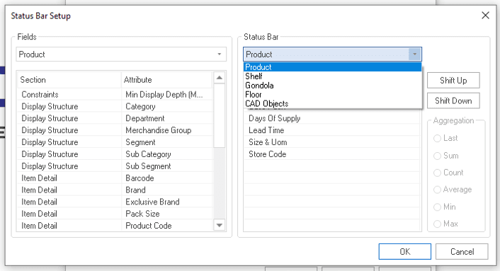 Status Bar Setup window in DotActiv