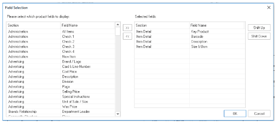 Field Selection window